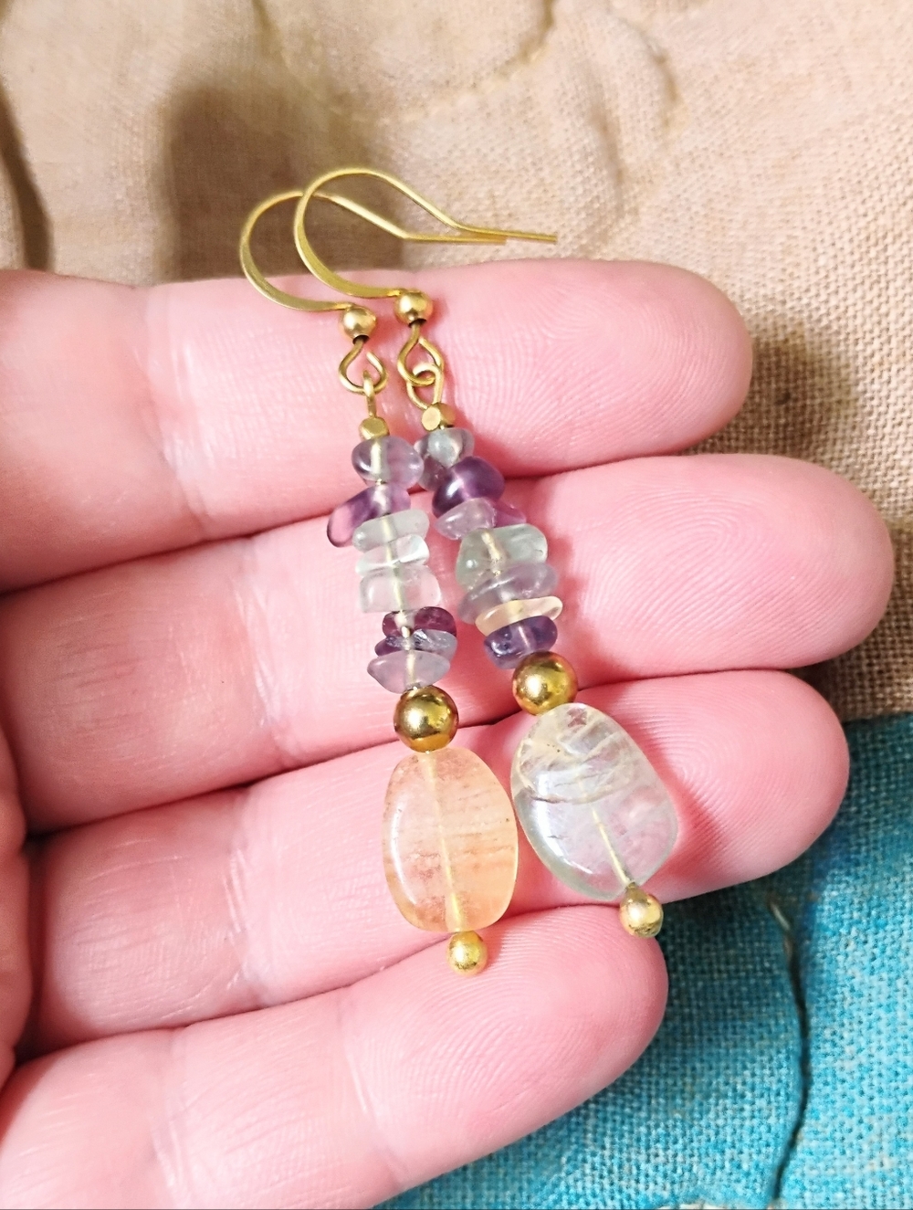 Handmade Mismatched Rainbow Fluorite Earrings - Picture 5 of 6